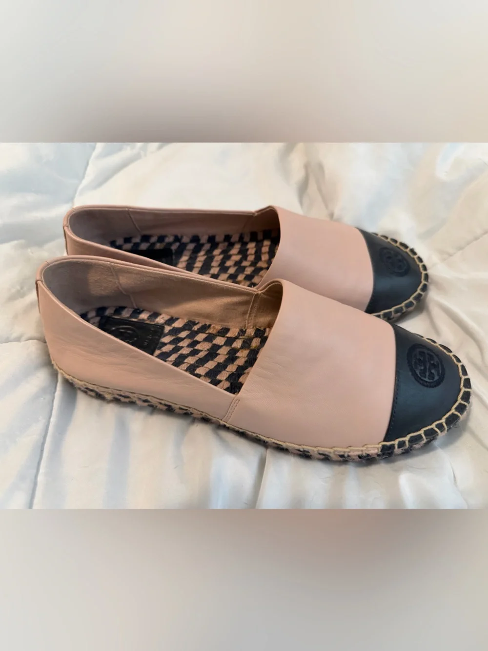 Tory Burch Platform Nudey Pink and Black Espadrille Flats